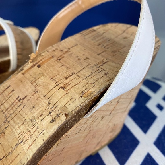 White cork Tommy Hilfiger ankle strap platforms cork wedges heeled sandals Sz 10 - Picture 8 of 13